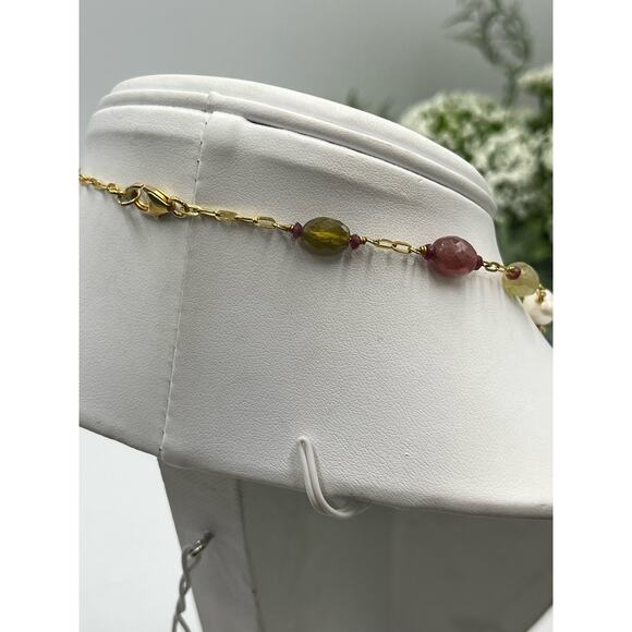 V Quartz Topaz Sapphire Citrine Freshwater Pearl Gold Vermeil Layer Necklace - Picture 7 of 15